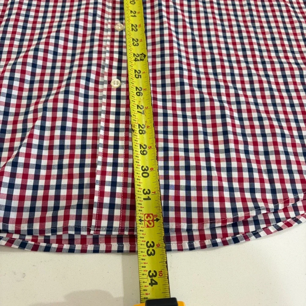 Mason James Mens XXL Red White Blue Gingham Stretch Non-Iron Wicking Shirt NWT - Picture 5 of 7